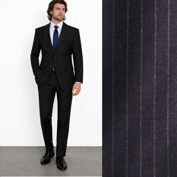 Ralph Lauren Black Wool Pinstripe Pant Suit Blazer Pants Irregular Size